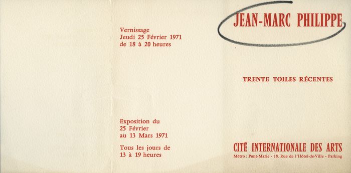 Trente toiles récentes — Carton d'invitation, verso