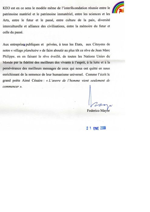 Federico Mayor, « KEO : la mémoire du futur et du passé », 20 janvier 2009, page 2