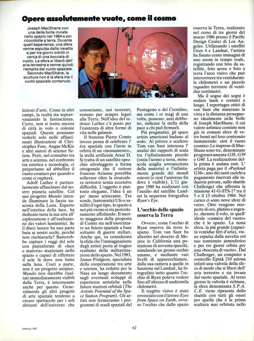 Reportage sur l'art spatial, pM (Arnoldo Mondadori, Milan), février 1987, page 15