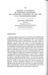 Matrice culturelle et création artistique : de l'exercice classique de son art à la transdisciplinarité — p. 232