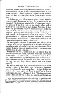 Matrice culturelle et création artistique : de l'exercice classique de son art à la transdisciplinarité — p. 239